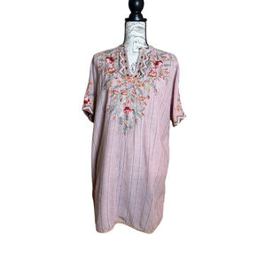 Johnny Was Workshop Size Small Floral Embroidered Striped Tunic Dress